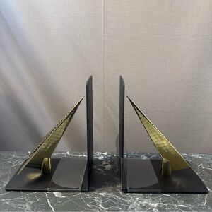 Metal Bookends with Gold Paper Airplanes Set of 2 MCM Decor
